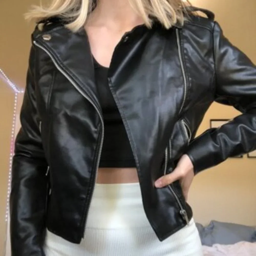 Modern Faux Leather Jacket - black - Picture 12 of 14
